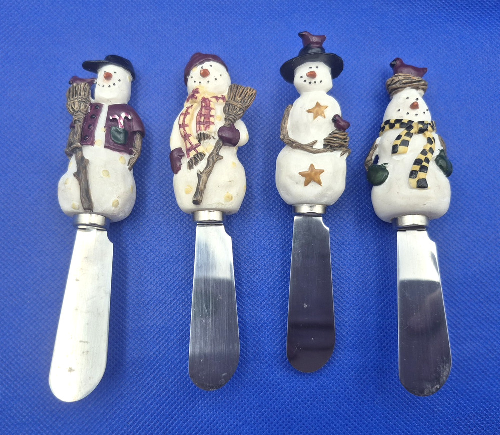 Four Boston Warehouse Snowman Spreader Knives Stainless Steel 5"